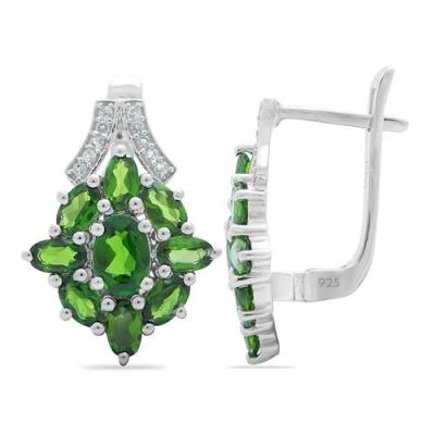 BUY REAL CHROME DIOPSITE GEMSTONE CLUSTER EARRINGS IN 925 SILVER